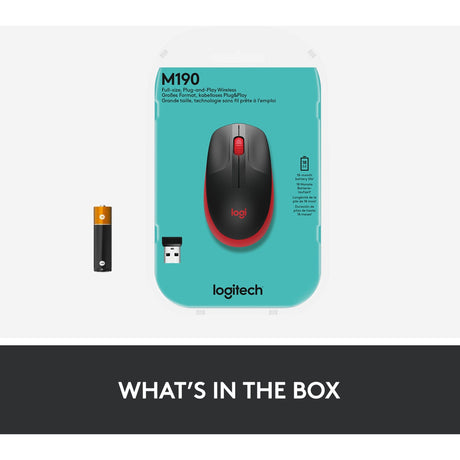 Logitech m190 trådløs mus i fuld størrelse (rød, 1000 dpi)