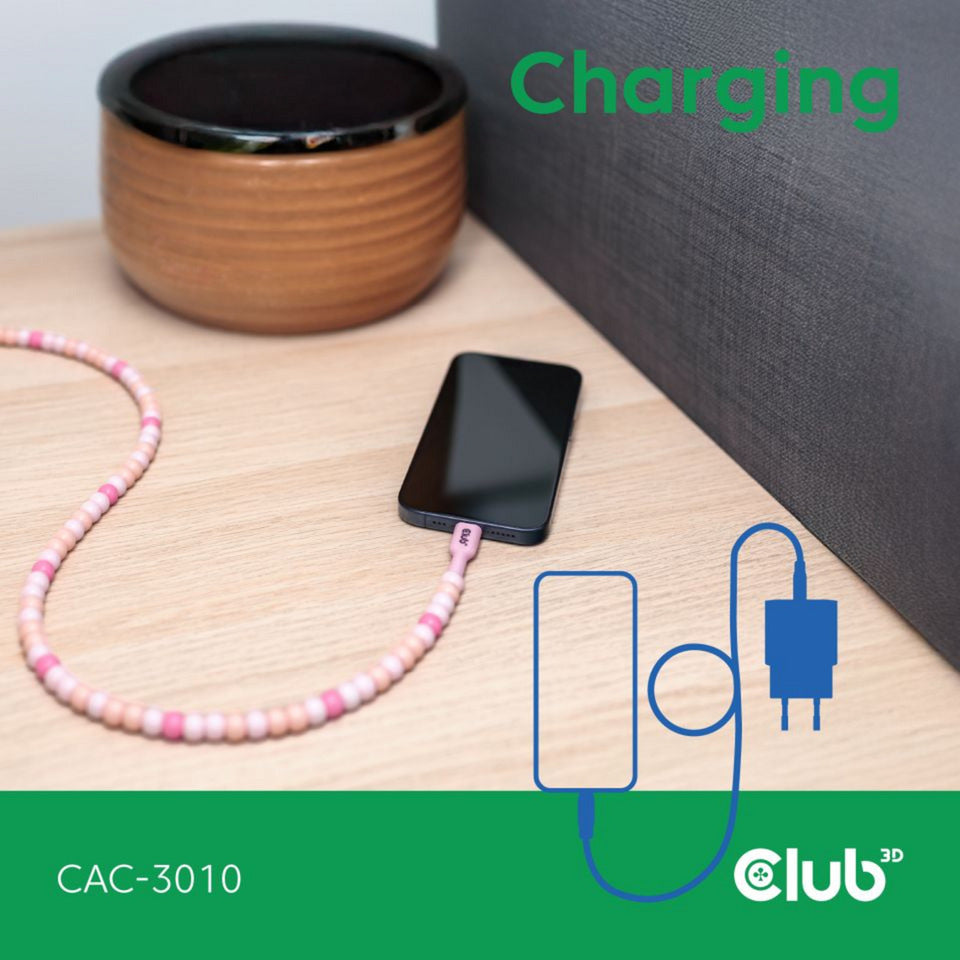 Club 3D USB-C perlekabel pink, 2 meter kabel (pink)