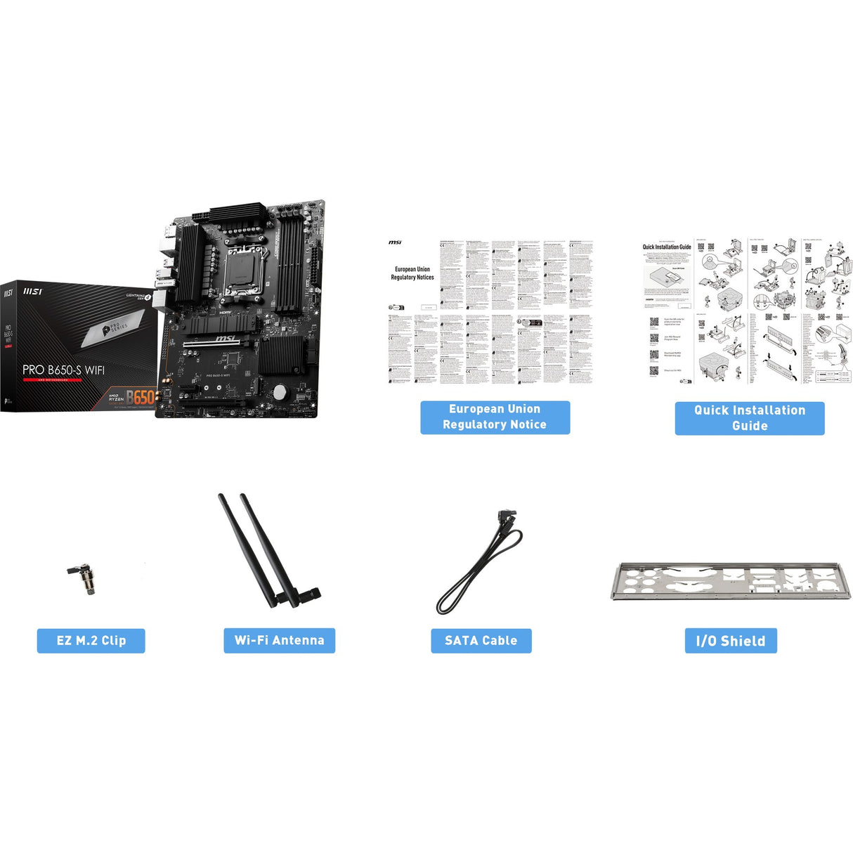 MSI Pro B650-S WiFi Socket AM5 bundkort (sort, RAID, 2,5 GBE-LAN, WiFi 6e, BT, lyd, ATX)