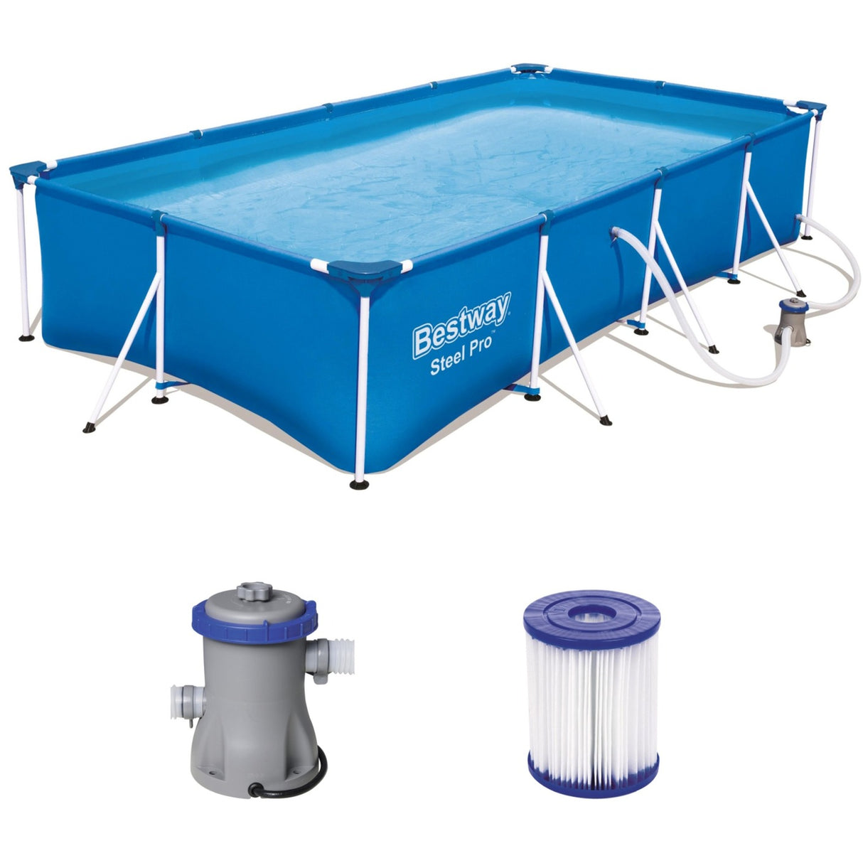 Bestway stål pro-frame pool sæt swimmingpool (blå, 400cm x 211cm x 81cm, inkl. filterpumpe)
