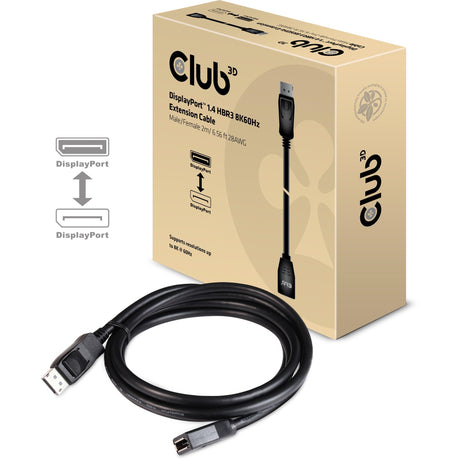 Club 3d displayport 1,4 hbr3 forlængerkabel 8k60hz m f forlængerkabel (sort, 2 meter, cac-1022)