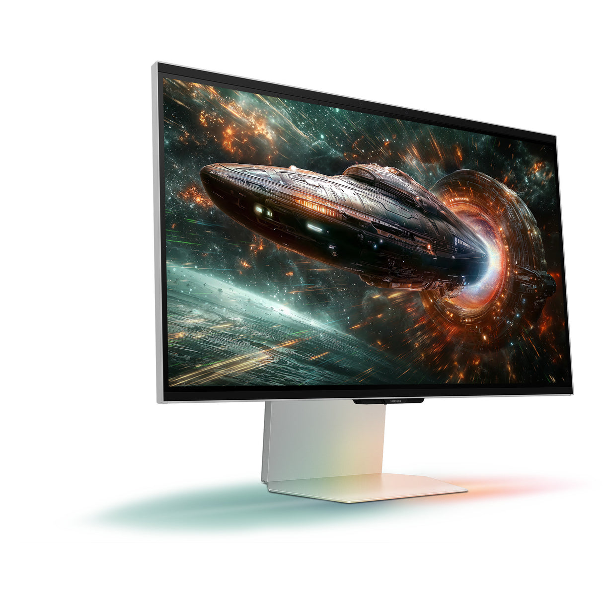 Samsung Odyssey 3D G90XF 27 4K UHD-gamingskærm (sølv, 2x HDMI, DisplayPort, 2x USB-A, USB-B, 165 Hz)