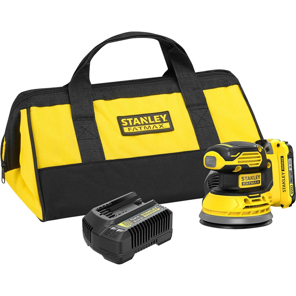 Stanley fatmax v20 18v excentersliber (gul sort, blød taske, batteri (2,0ah) og oplader (2a) inkluderet)