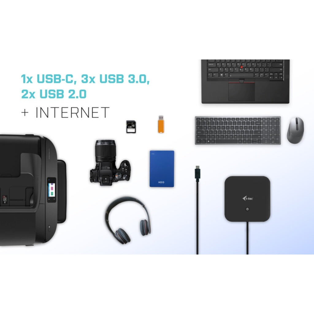 I-tec USB-C HDMI DP-dockingstation med strømforsyning 65W + universaloplader 77 W (sort)