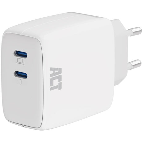 Act-tilslutning USB-C-oplader 65W 2-port med strømforsyning PPS og Ganfast (hvid)