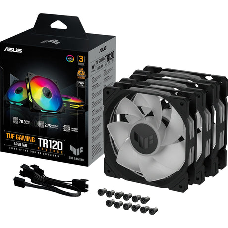 Asus tuf gaming tr120 argb reverse case fans (sort, 3 stykker, 120 x 120 x 28 mm)