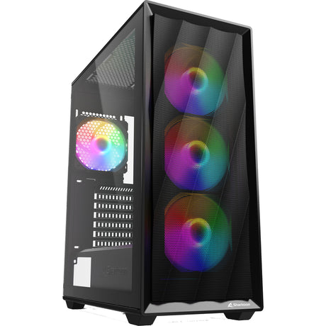 Sharkoon vk4 rainbow midi tårnhus (sort | 2x usb-a | rgb | hærdet glas)