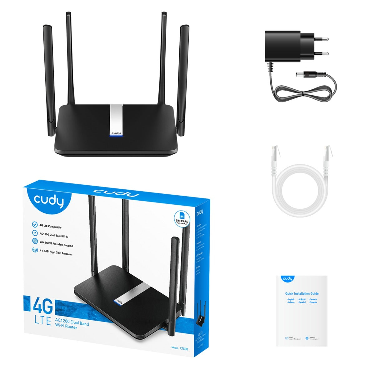 Cudy AC1200 Wi-Fi Mesh 4G LTE Cat4-router (sort, mesh, app, Nano SIM-slot)