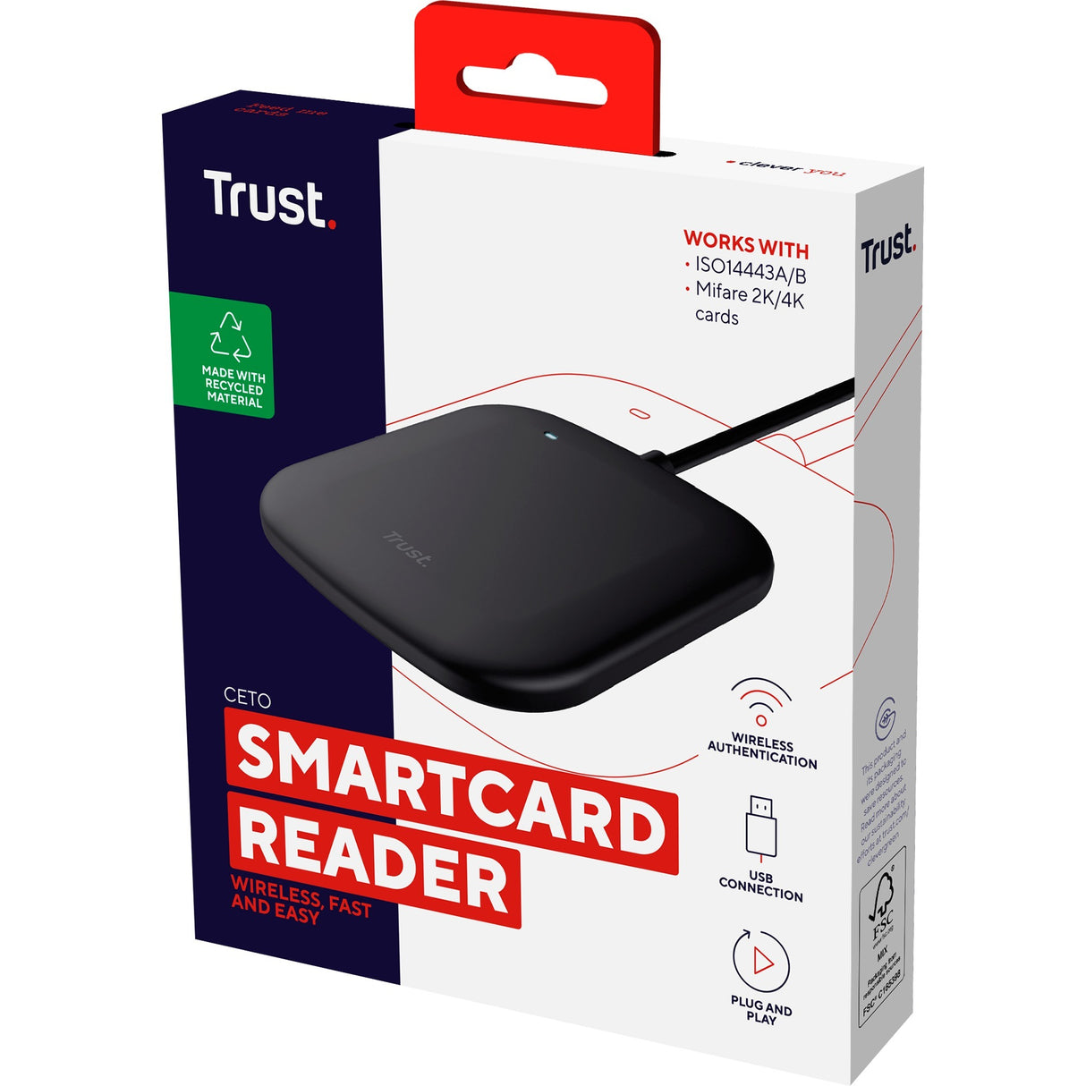 Trust ceto kontaktløs smartkortlæser kortlæser (sort)