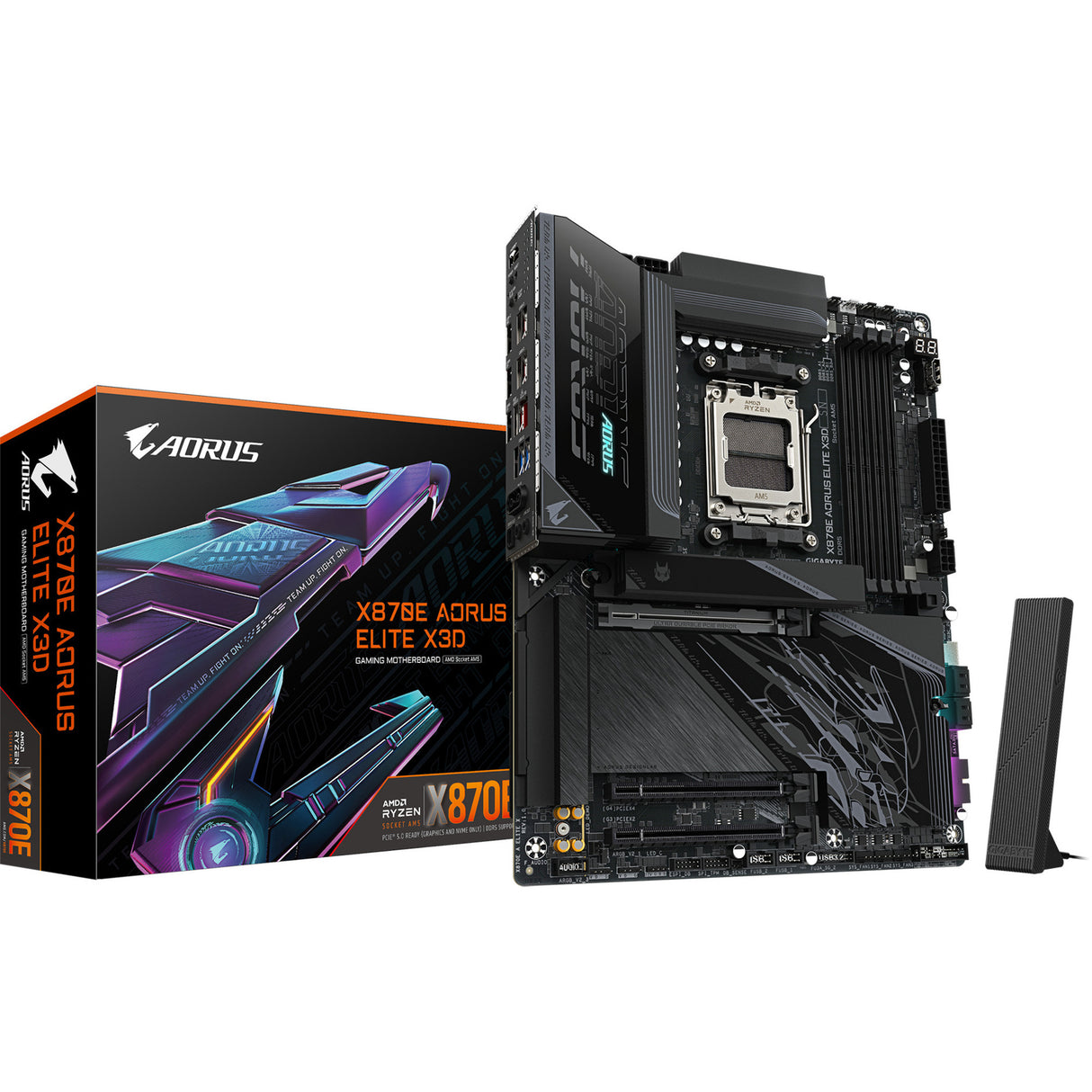 Gigabyte x870e aorus elite x3d socket am5 bundkort (sort, raid, 5gb-lan, wi-fi 7, BT, lyd, atx)