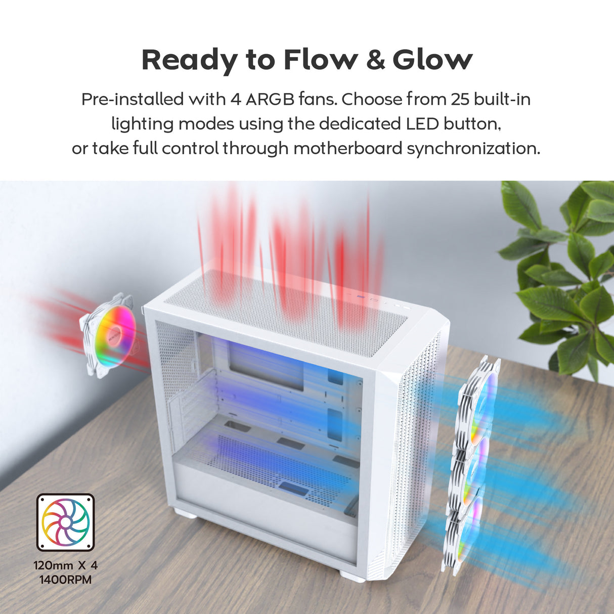 Montech x5m midi tårnhus (hvid | 2x USB-A | 1x USB-C | RGB | hærdet glas)