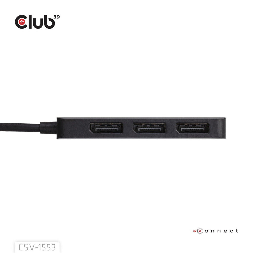 Club 3D USB-C til Triple DisplayPort MST Hub (sort, 4K60Hz)