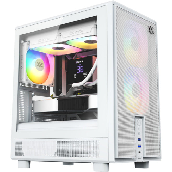 Xyz pc gear atom midi tårnhus (hvid | 2x USB-A | 1x USB-C | hærdet glas)