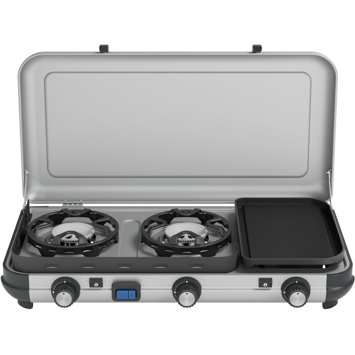 Campingaz campingkøkken 2 multi-cook campingkomfur - 3-delt kogeplade - elektronisk tænding - sølvgrå
