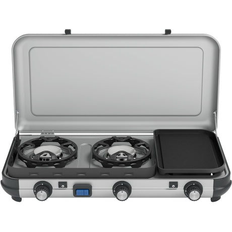Campingaz campingkøkken 2 multi-cook campingkomfur - 3-delt kogeplade - elektronisk tænding - sølvgrå