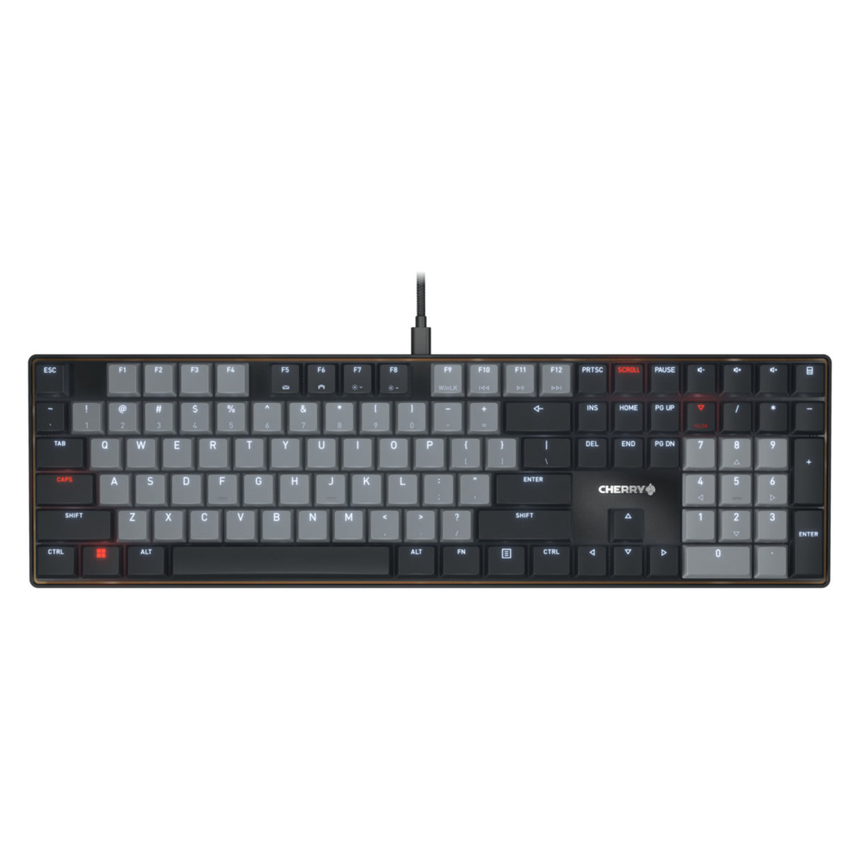 Cherry KC 500 MX LP mekanisk tastatur (sort, amerikansk layout (QWERTY), MX lavprofil 2.0 elfenben, 100 %, hvide LED'er, PBT tastaturhætter)
