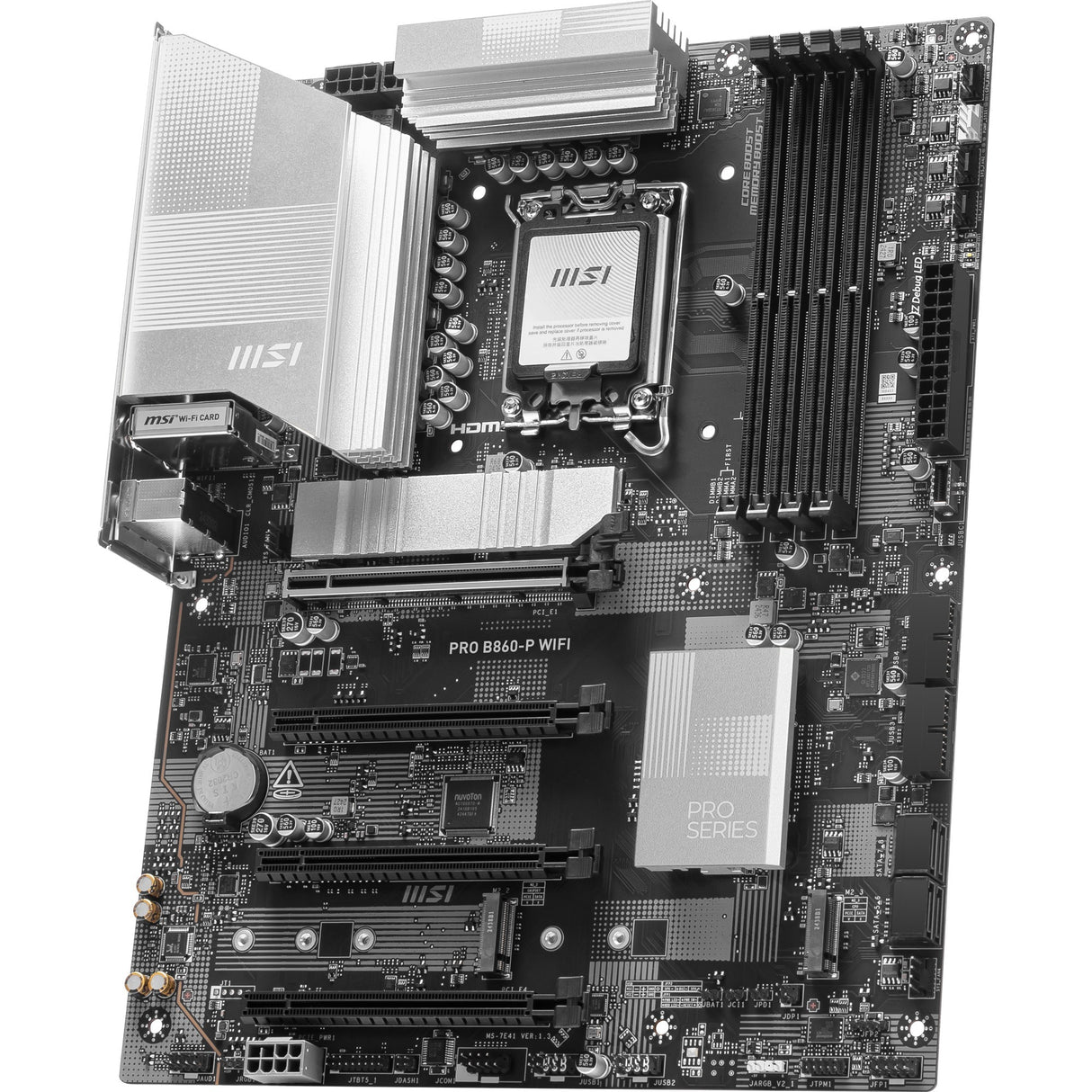 MSI Pro B860-P WiFi Socket 1851 bundkort (sølv, RAID, 5GB-LAN, WiFi 7, BT, lyd, ATX)