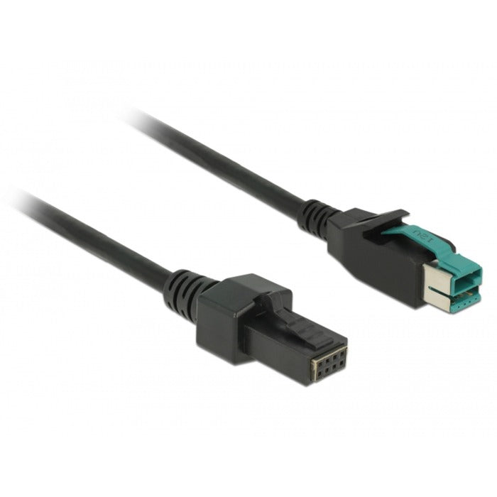 Delock-drevet USB-kabel han 12 V > 2 x 4 ben han til POS printere og terminaler (sort, 2 meter)