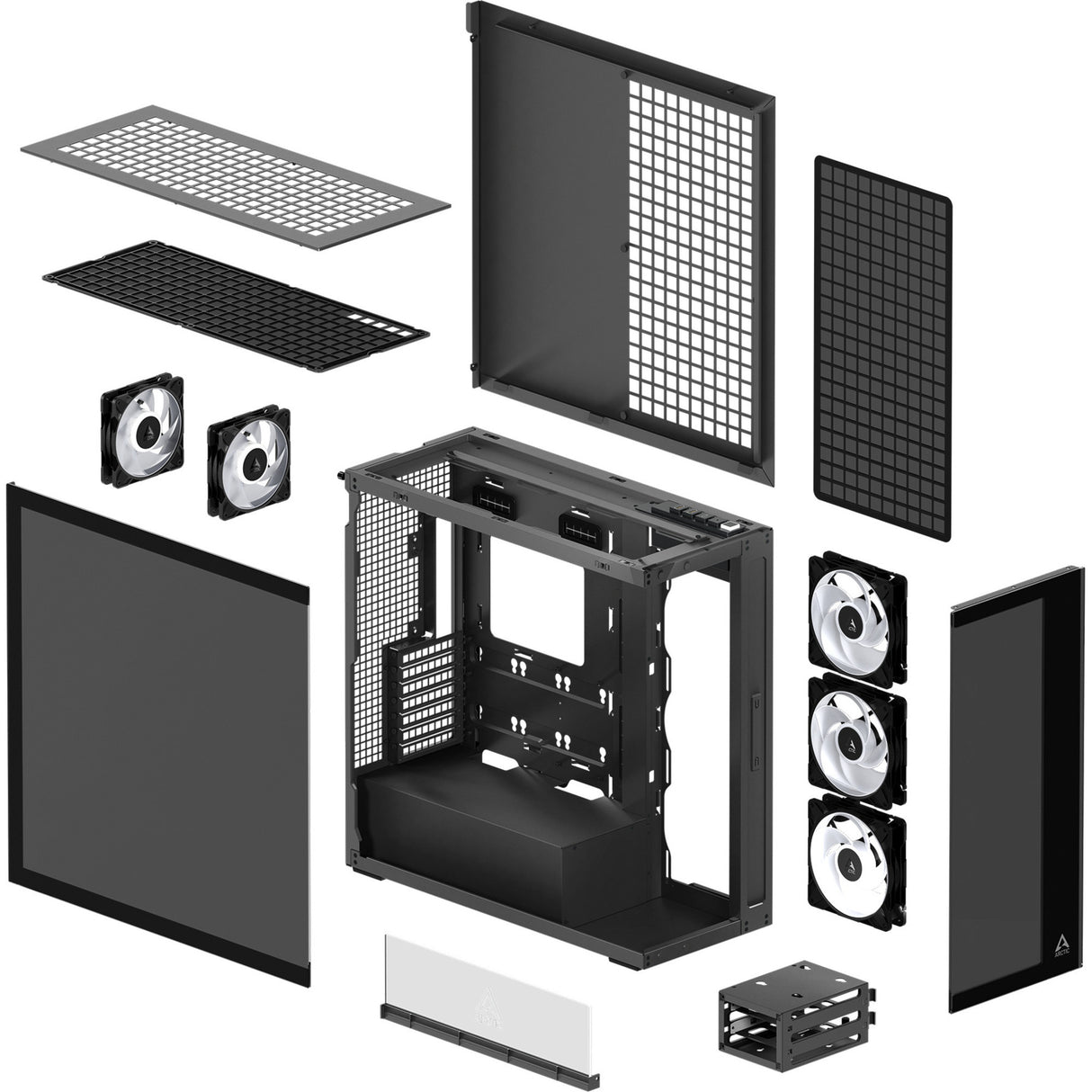 Arctic xtender midi tårnhus (sort (mat) | 2x USB-A | 1x USB-C | RGB | hærdet glas)