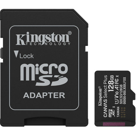 Kingston Canvas Select Plus 128 GB MicroSDXC-hukommelseskort (sort, UHS-I U1, Class 10, V10, inkl. SD-adapter)