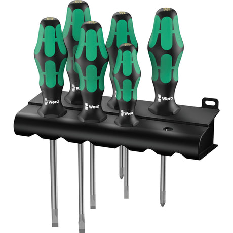 Wera skruetrækkersæt 334 335 6 kraftform plus, laserspids med stativ (sort grøn, 6 stk.)