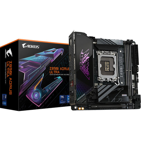 Gigabyte Z890i Aorus Ultra Socket 1851 bundkort (RAID, 2,5 GB-LAN, Wi-Fi 7, BT, lyd, Mini-ITX)