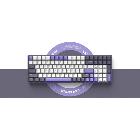 Iqunix f97 lavandin trådløst mekanisk tastatur (lavendel, us-layout (qwerty), cherry mx brown, 96%, rgb-lysdioder, hot-swappable, pbt, 2.4ghz | bluetooth 5.1 | usb-c)