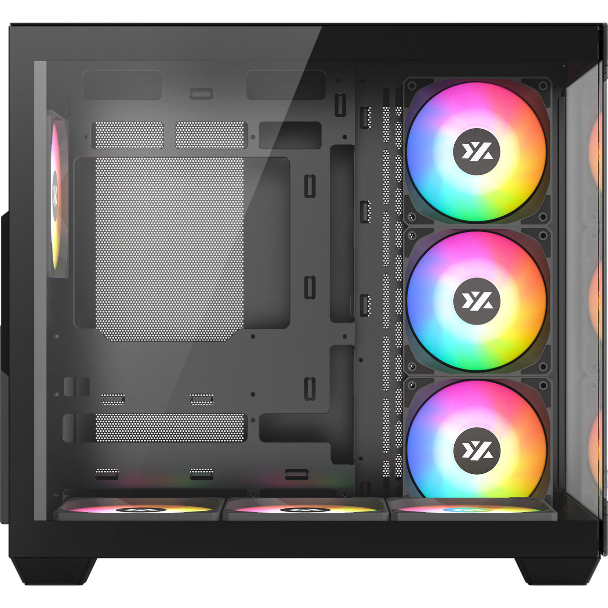 Xyz pc gear tesseract x midi tårnhus (sort | 2x USB-A | 1x USB-C | hærdet glas)