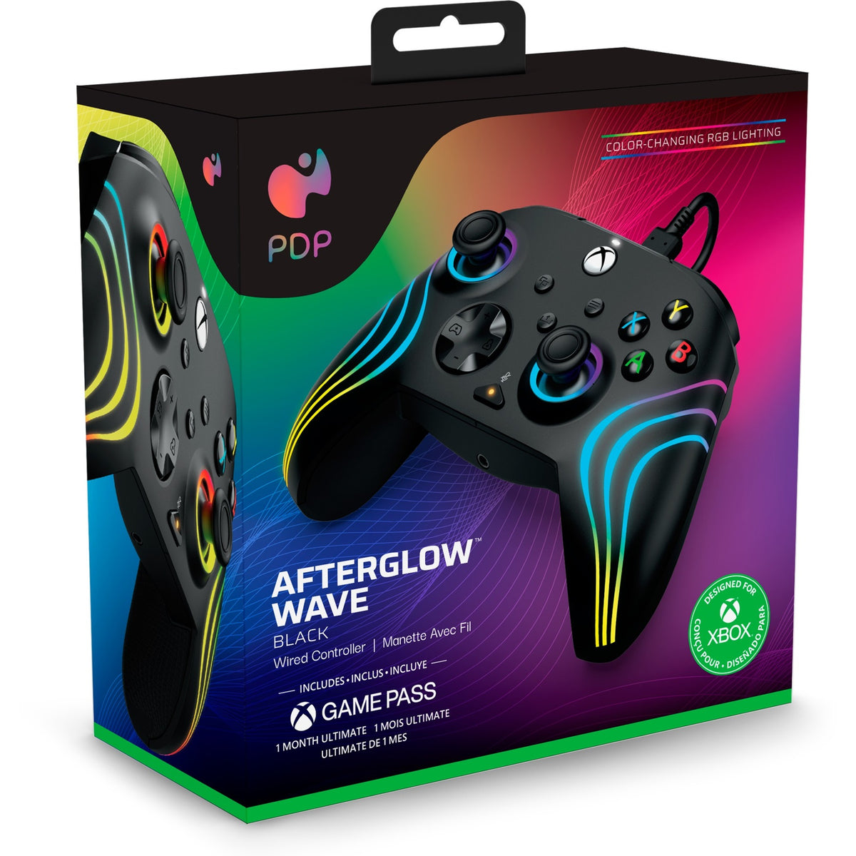 Pdp wired controller - afterglow wave (zwart, xbox series x|s, xbox one, pc)