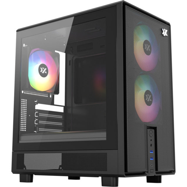 Xyz pc gear atom midi tårnhus (sort | 2x USB-A | 1x USB-C | hærdet glas)