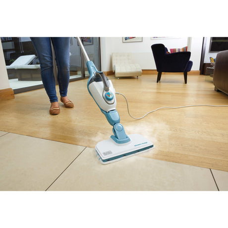 Black+decker fsmh1321 1600w dampmoppe med 6 tilbehør damprenser (hvid blå-grå)