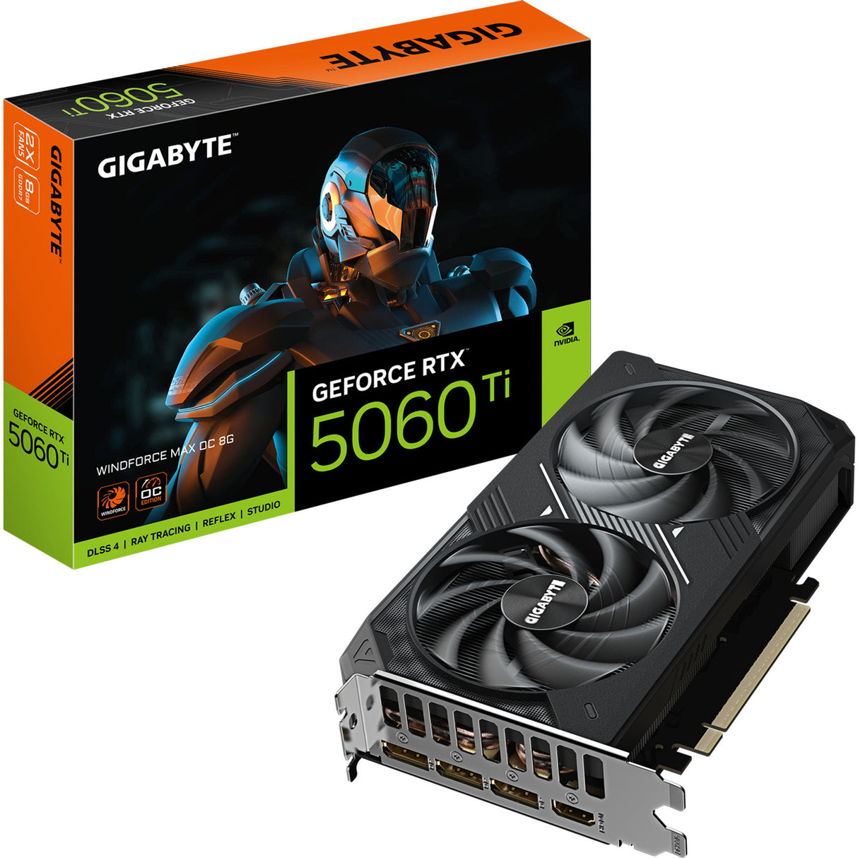 Gigabyte Geforce RTX 5060 Ti Windforce Max OC 8G grafikkort (DLSS 4, 3x Display Port, 1x HDMI 2.1)