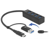 Delock 4-ports USB 3.2 gen 1 hub med USB Type-C eller USB Type-A tilslutning USB hub (sort)