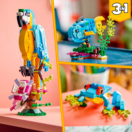 Lego creator 3i1 eksotisk papegøje - frø - fiskedyr legetøjssæt til børn - 31136