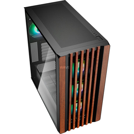 Sharkoon rebel c70g rgb midi tårnhus (sort træfarve | 2x usb-a | 1x usb-c | rgb | hærdet glas)