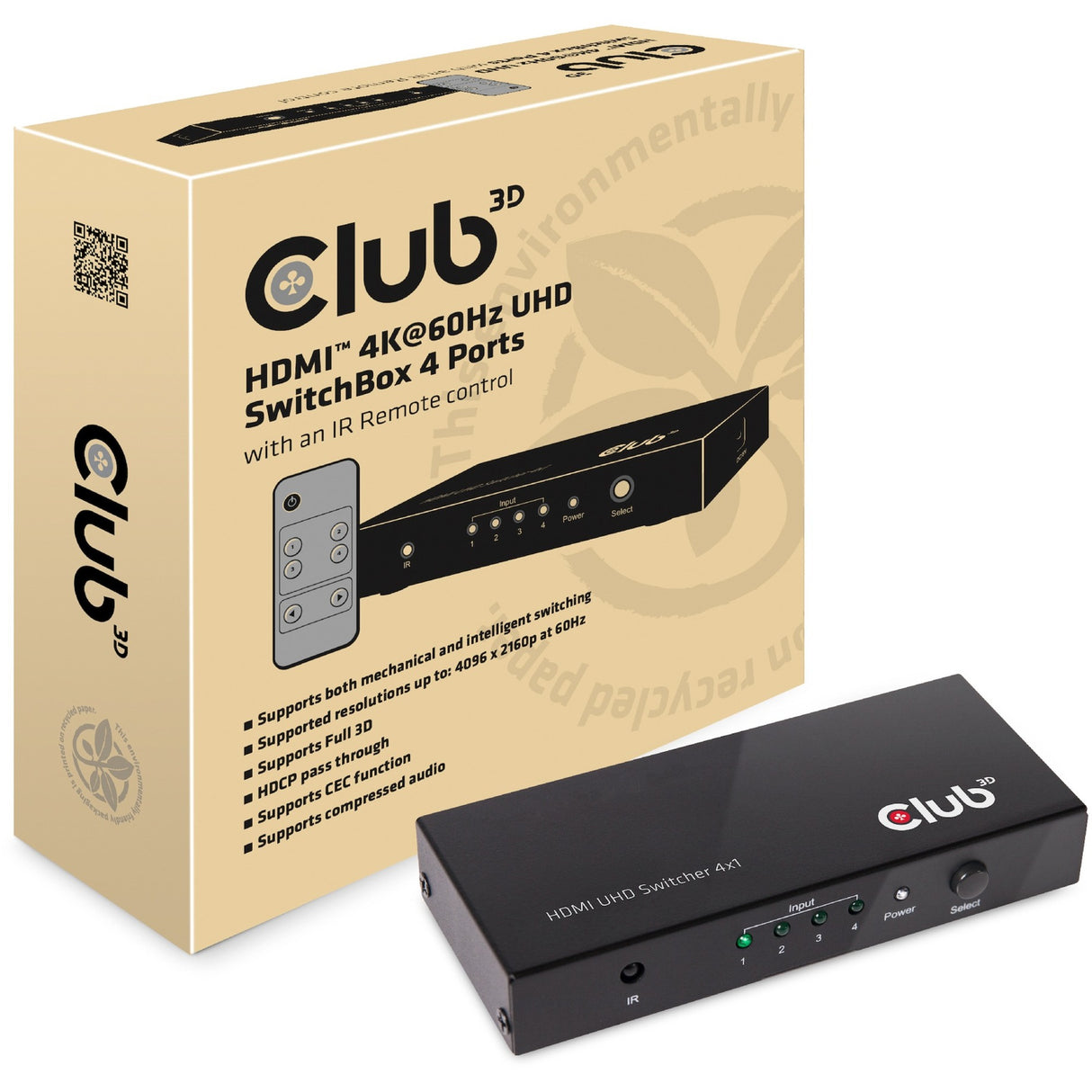 Club 3D HDMI 2.0 UHD Switchbox 4 Ports Adapter (sort, CSV-1370)