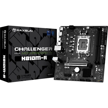 Maxsun ms-challenger h810m-r socket 1851 moederbord (zwart, gb-lan, sound, µatx)