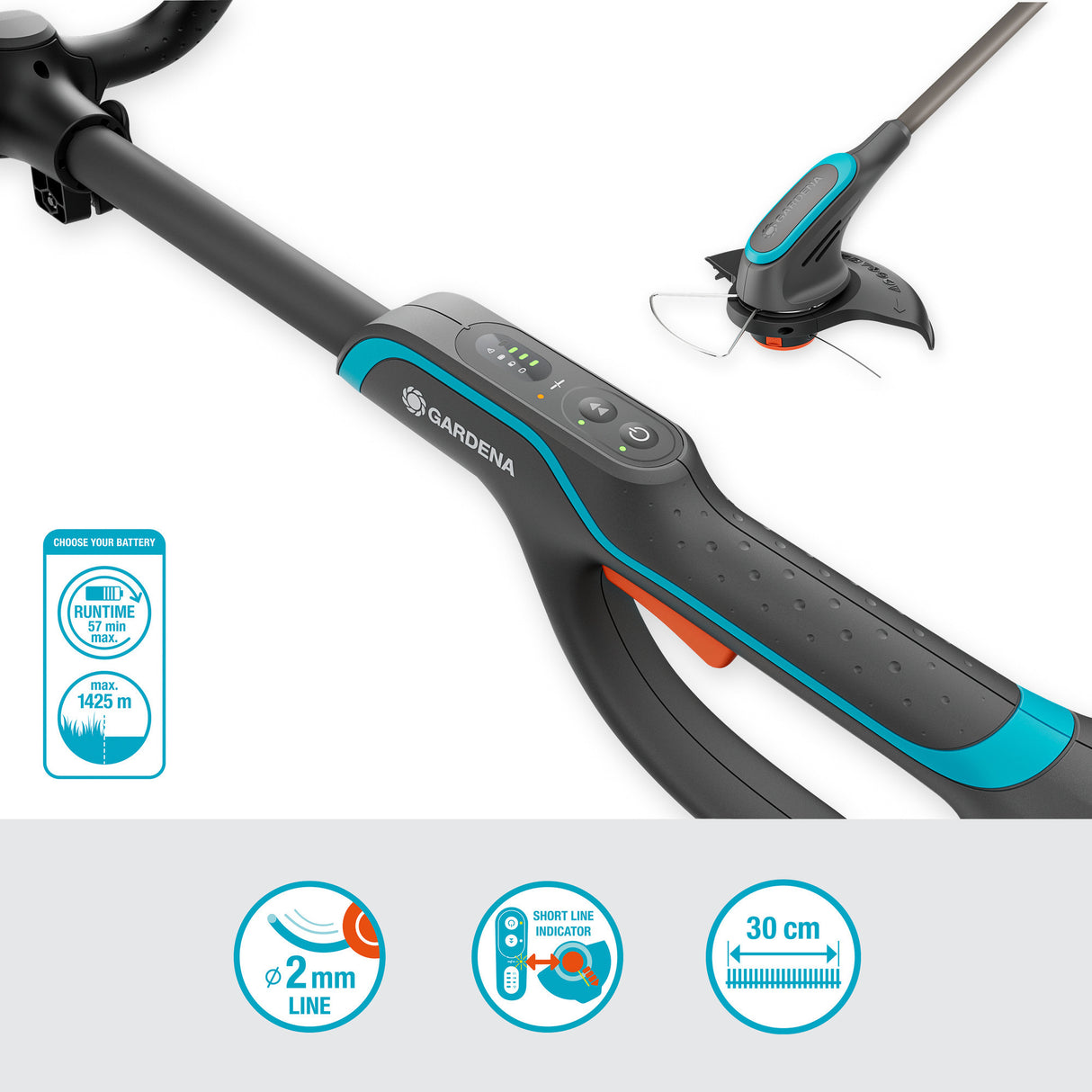 Gardena powertrim 30 18v græstrimmer (grå turkis, batteri og oplader medfølger ikke)