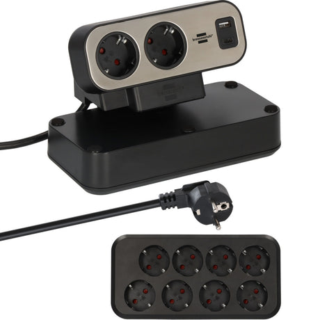 Brennerstuhl brennerstuhl®estilo duplex-stik, 1x USB C, 1x USB A, 10x sikkerhedsstik, sølvsort - 1153580200