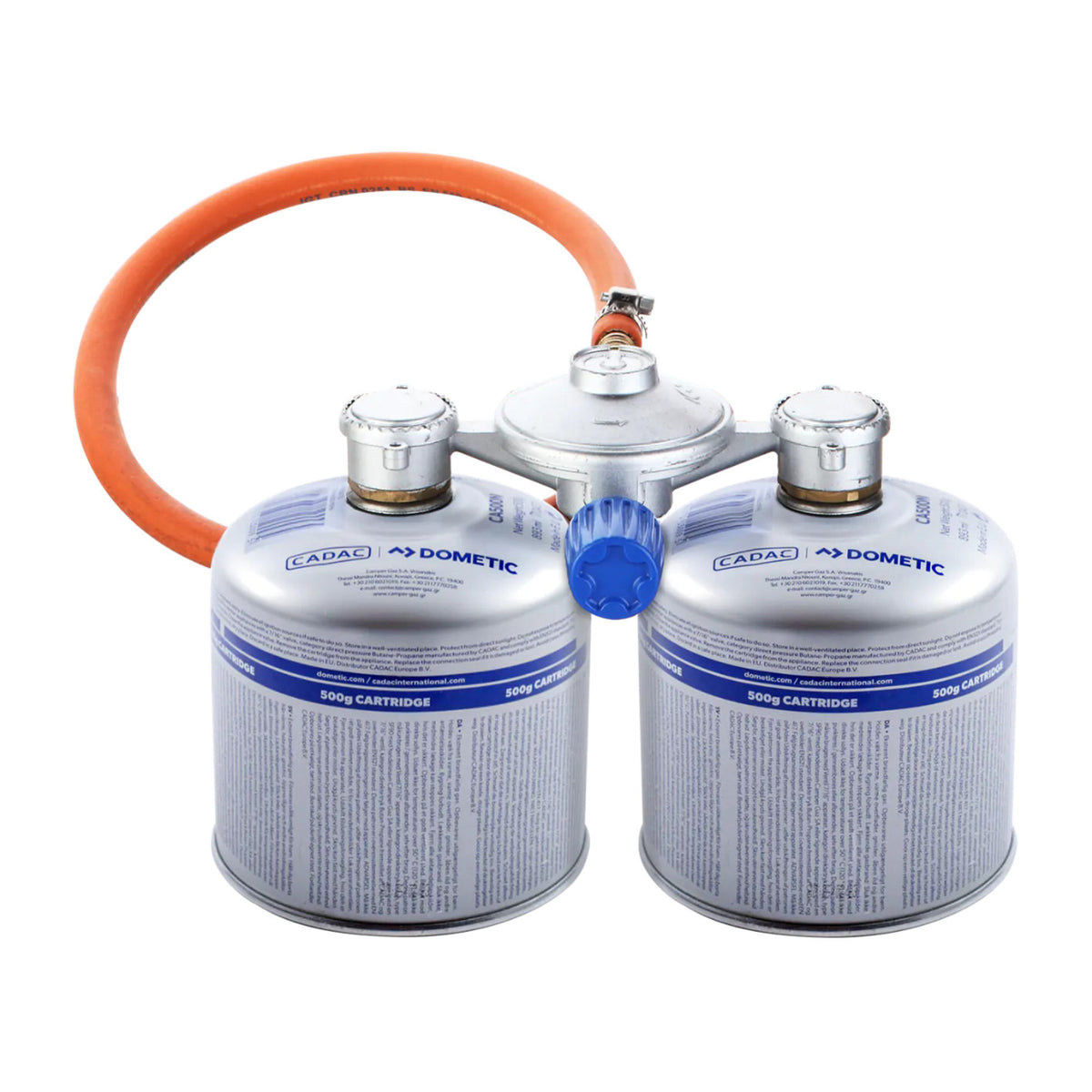 Cadac dobbelt strømdragt trykregulator (30 mbar, med 85 cm gasslange)