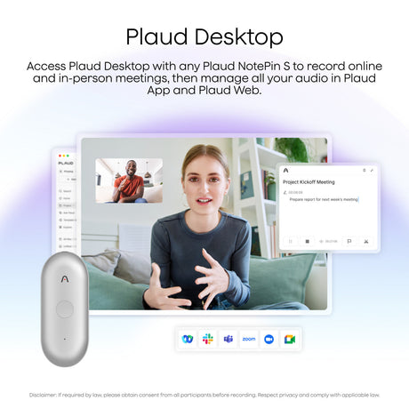 Plaud notepin s dikteringsmaskine (lilla, 64 GB, Bluetooth 5.2 BLE (Bluetooth low energy) Wi-Fi)