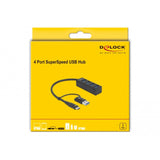 Delock 4-ports USB 3.2 gen 1 hub med USB Type-C eller USB Type-A tilslutning USB hub (sort)