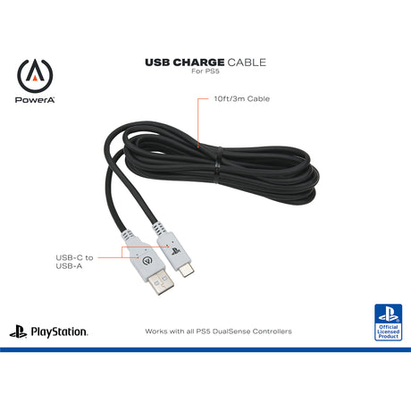 Powera USB-C kabel til Playstation 5 (sort og hvid, 3 meter)