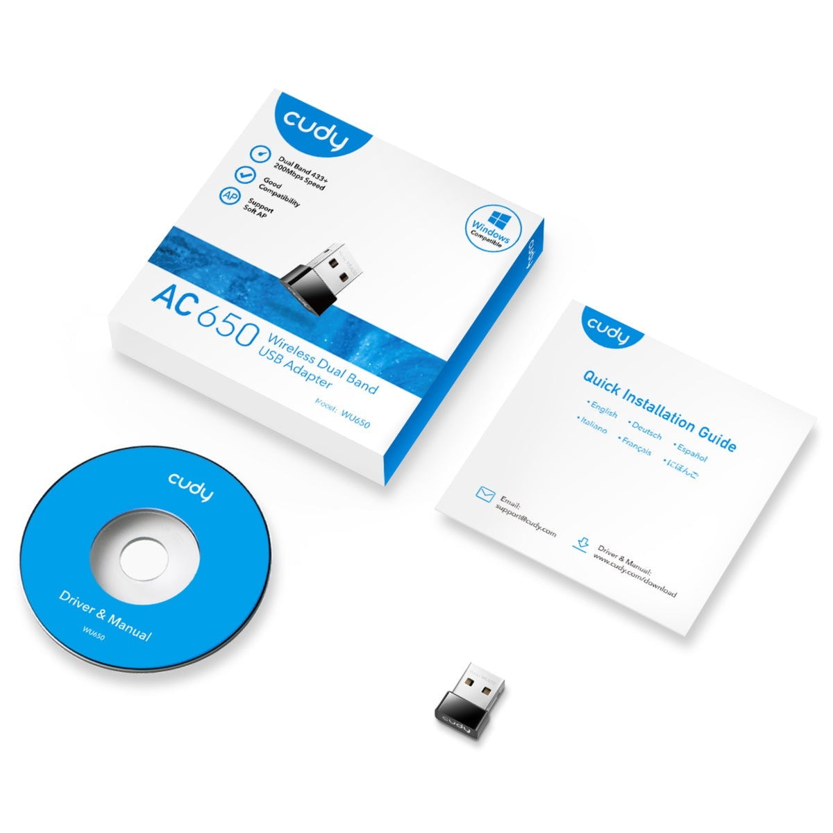 Cudy ac650 trådløs dual band mini usb wlan adapter (sort)