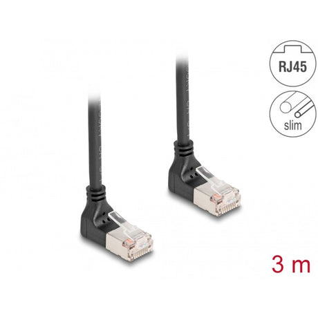 Delock rj45 netværkskabel cat.6a s ftp slim 90° opad opad vinklet 3 m kabel (sort)