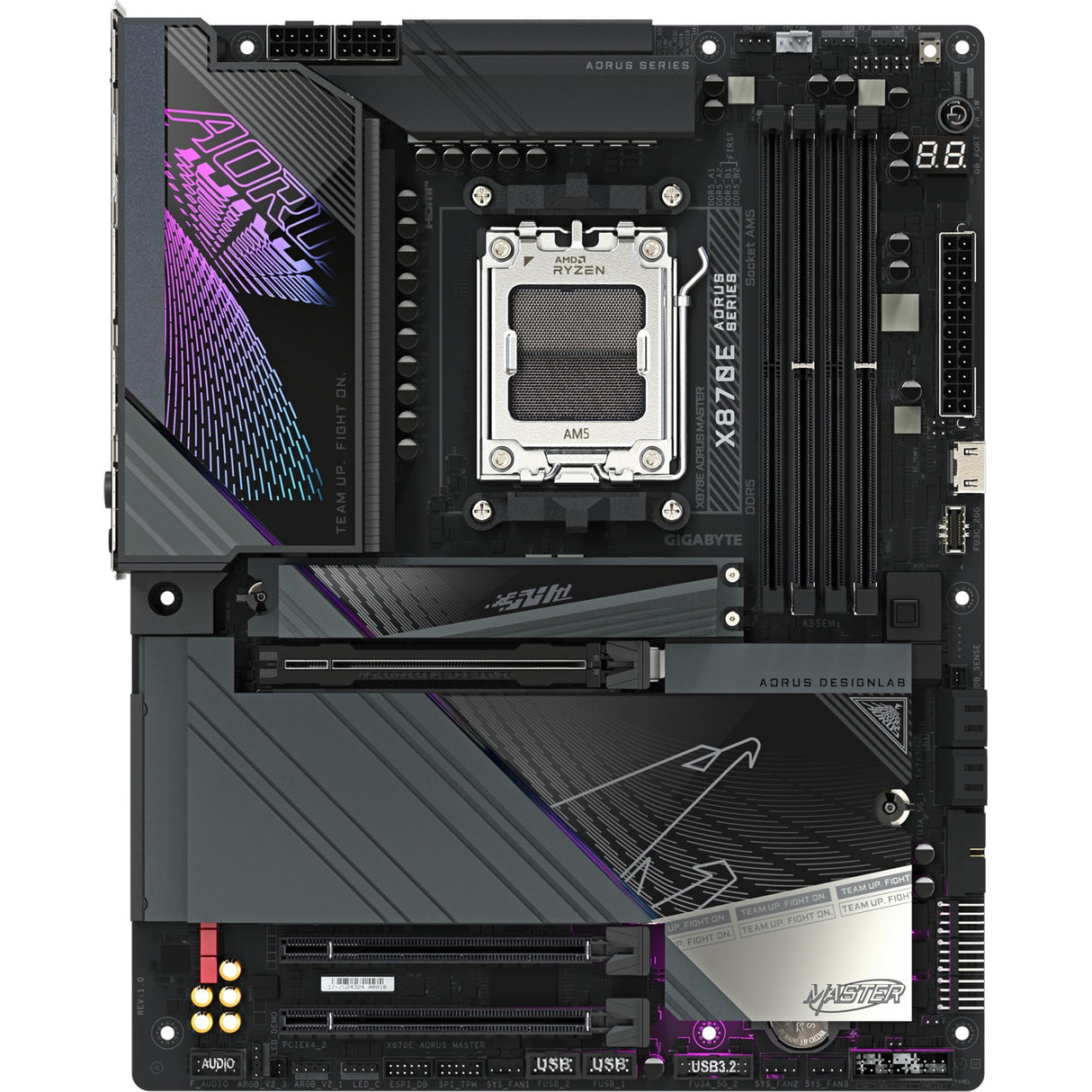 Gigabyte x870e aorus master socket am5 bundkort (sort, raid, 5 GB LAN, Wi-Fi 7, BT, lyd, ATX)