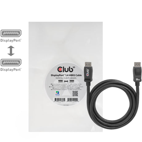 Club 3D DisplayPort 1.4 Vesa-certificeret kabel han-han (sort, 1 meter, 8K 60Hz eller 2x 4K 60Hz, 32,4Gbps)