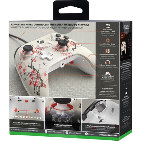 Powera advantage controller med kabel til xbox series x|s - warrior's nirvana (magnolia white, xbox series x|s, xbox one, pc)