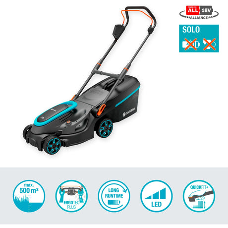 Gardena Powermax 37 36V P4A solo plæneklipper batteri uden batteri, uden lader, højdejusterbart håndtag 18 V klippebredde