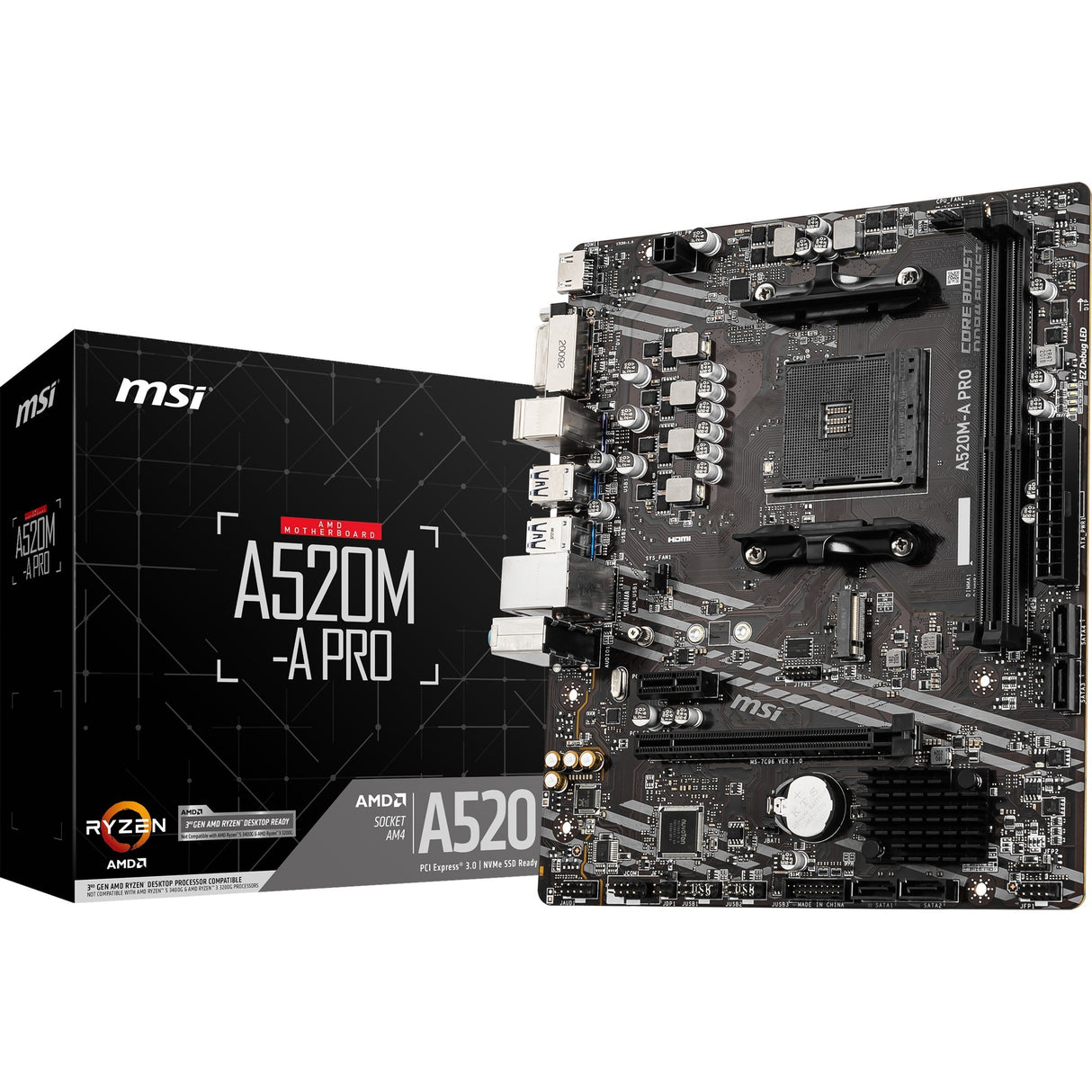 Msi a520m-a pro socket am4 bundkort (sort grå, raid, gb-lan, lyd, µatx)